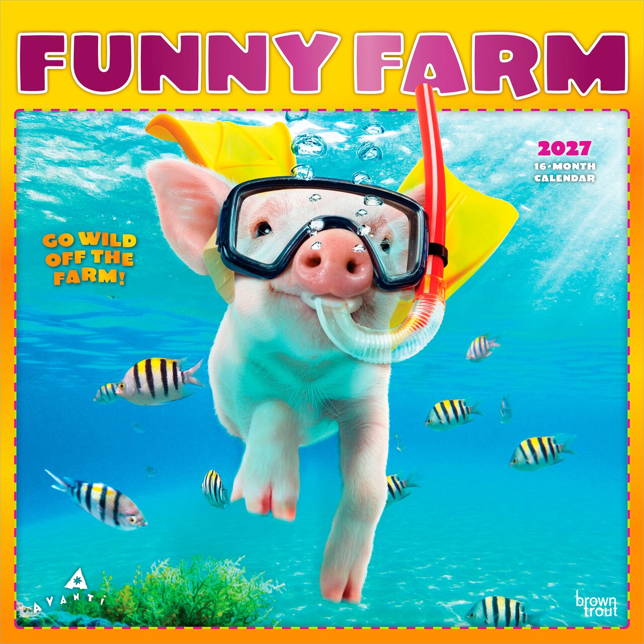 Avanti Funny Farm OFFICIAL | 2027 12 x 24 Inch (Hanging) Monthly Square Wall Calendar | Foil Stamped Cover | Plastic-Free